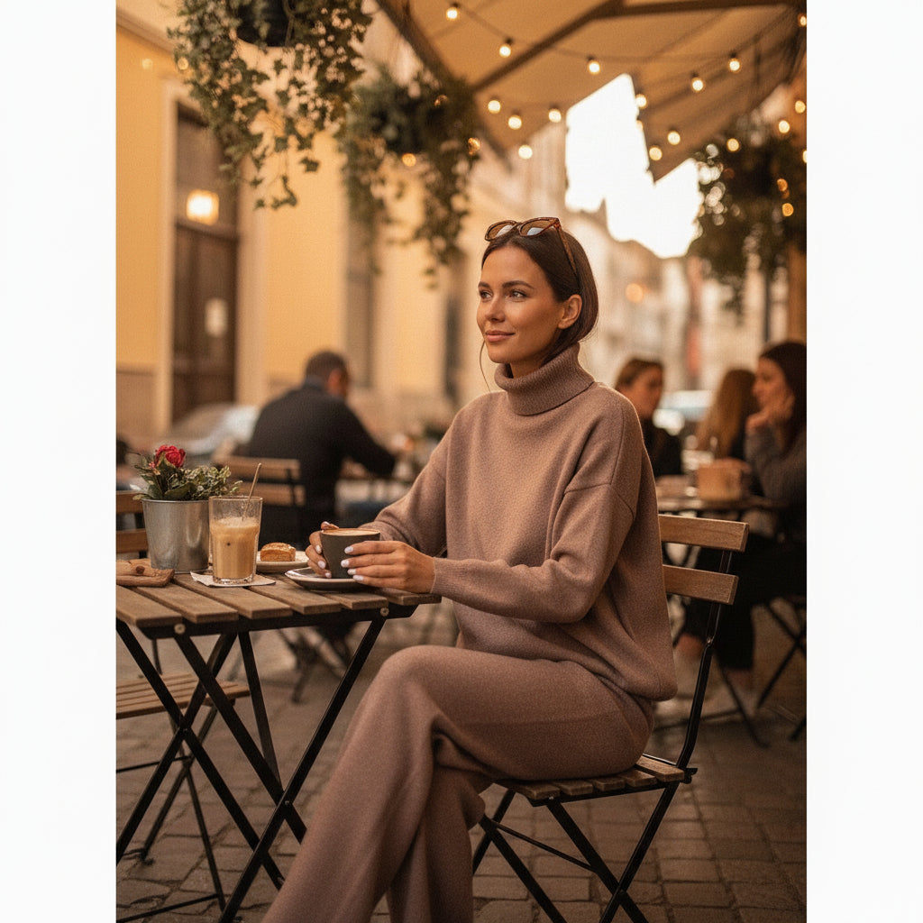 Casual Fashion Suits For Women Turtleneck Sweater And Drawstring Straight Pants