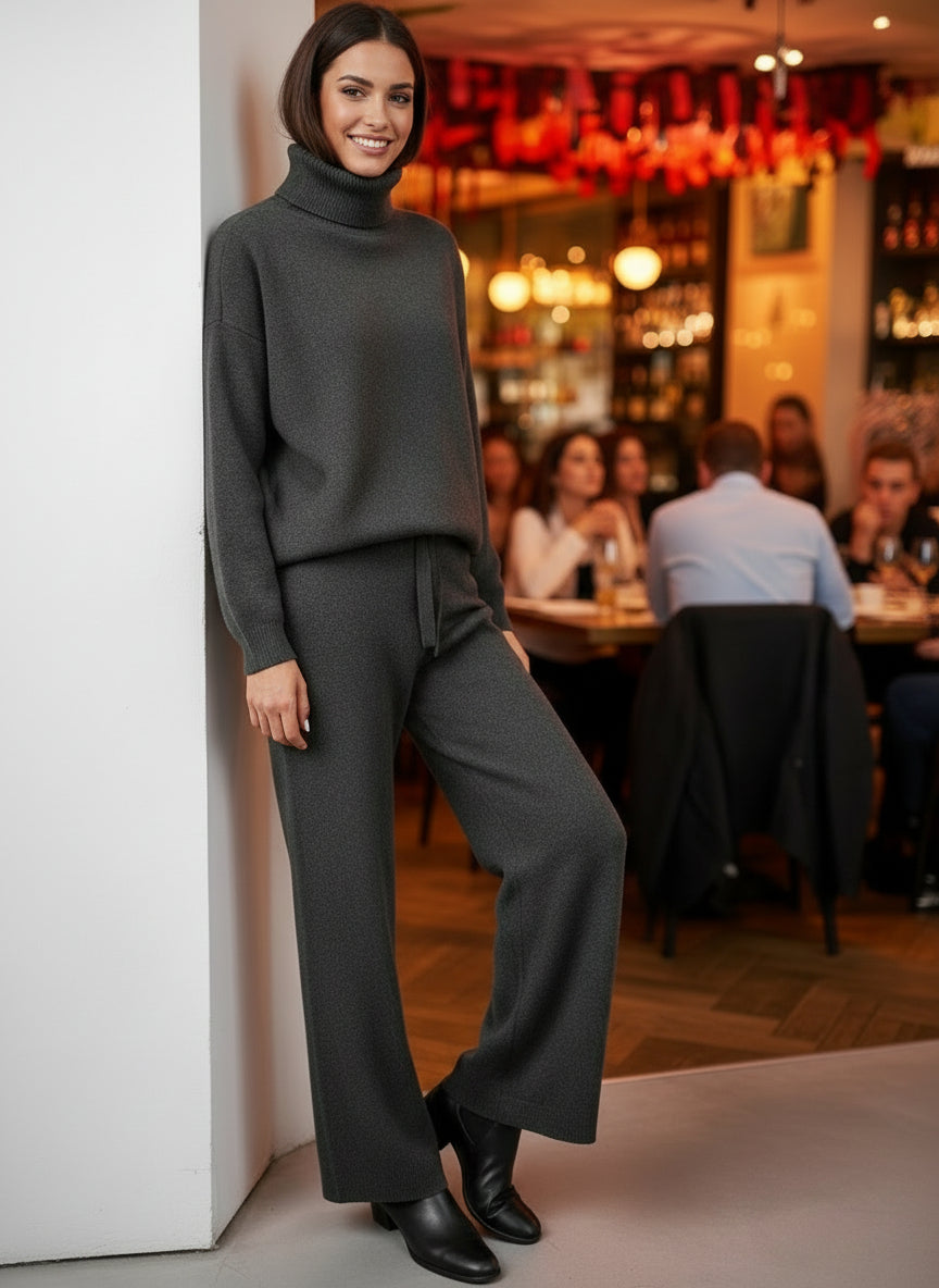 Casual Fashion Suits For Women Turtleneck Sweater And Drawstring Straight Pants