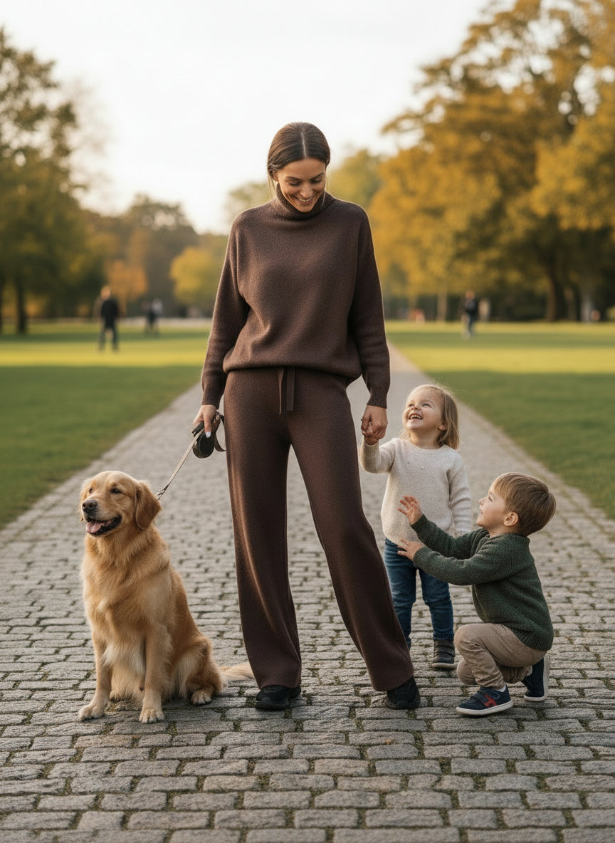 Casual Fashion Suits For Women Turtleneck Sweater And Drawstring Straight Pants