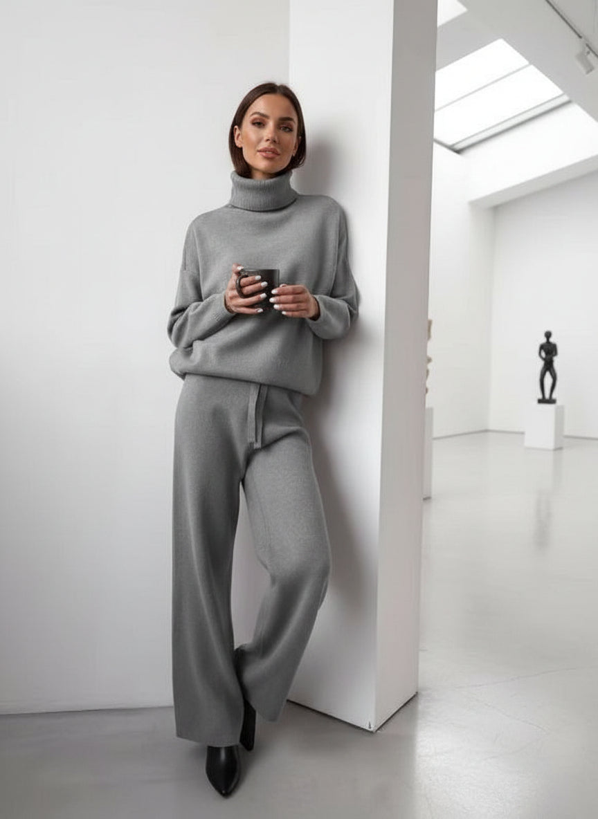 Casual Fashion Suits For Women Turtleneck Sweater And Drawstring Straight Pants